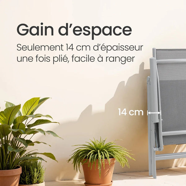 ERA - Chaise de jardin pliante avec dossier réglable 8 positions, cadre aluminium