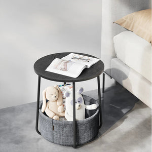 RAUO – Petite table basse ronde avec panier de rangement tissu, noir et gris
