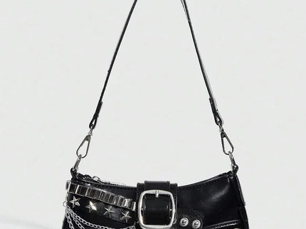 Sac à bandoulière avec chaine et motif en argenté noir