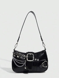 Sac à bandoulière avec chaine et motif en argenté noir