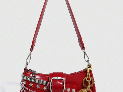 Sac à bandoulière avec chaine et motif en argenté rouge uni avec cerise 