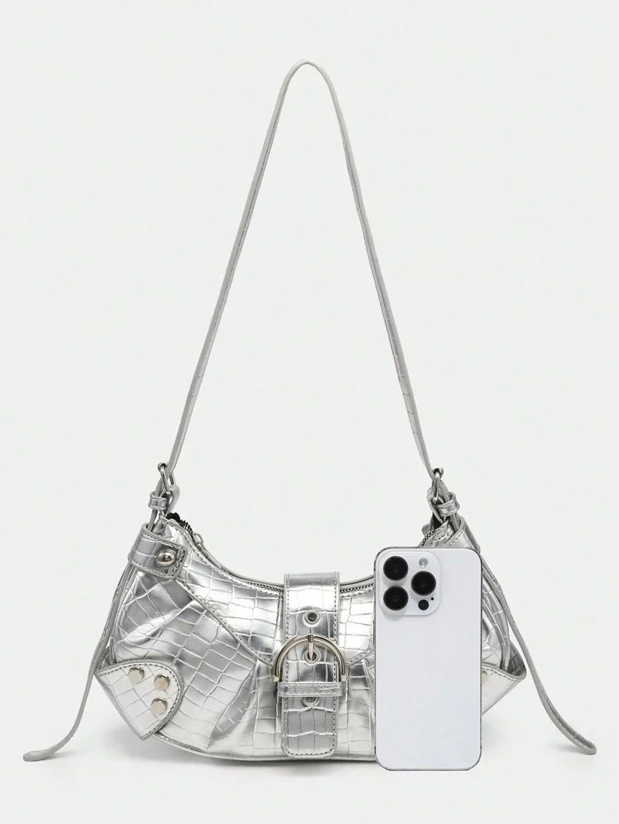 Sac en Simili Cuir a bandouliere pour femme argenté 4