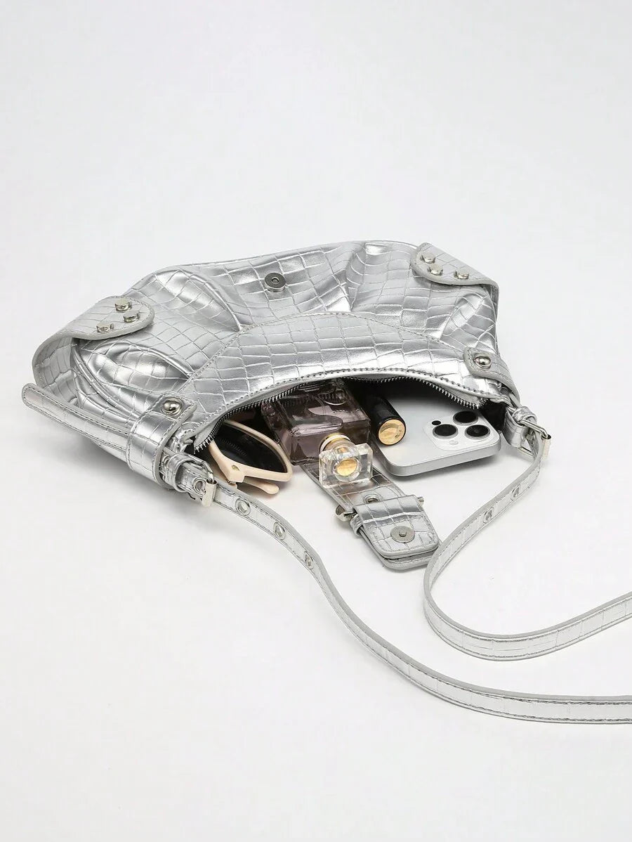 Sac en Simili Cuir a bandouliere pour femme argenté 5