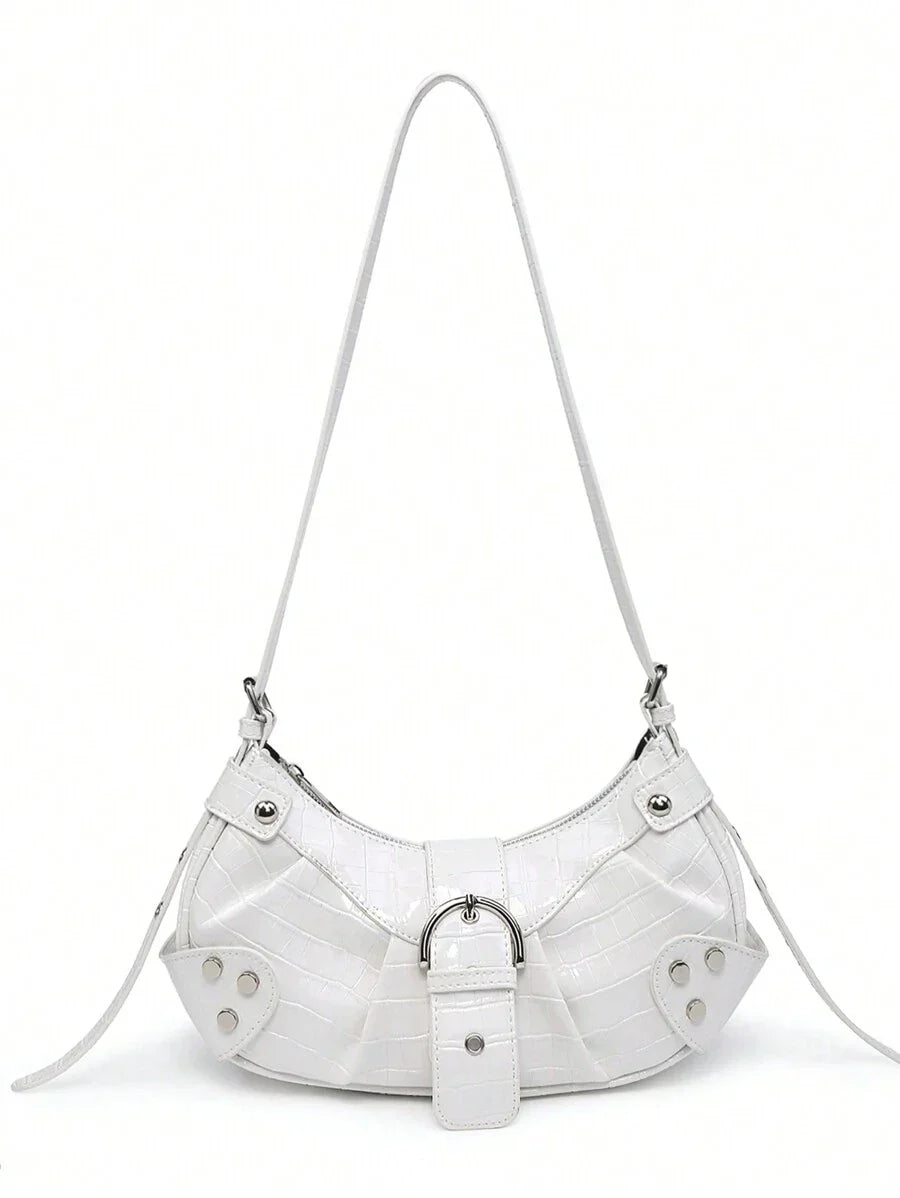 Sac en Simili Cuir a bandouliere pour femme blanc de face