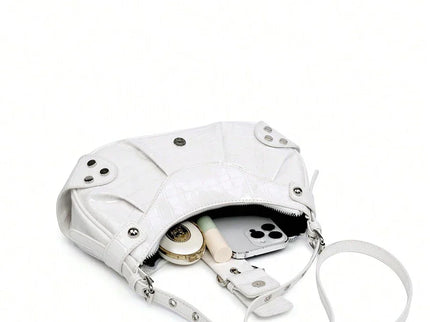 Sac en Simili Cuir a bandouliere pour femme blanc penche de cote avec affaire 