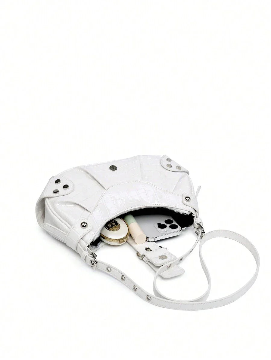 Sac en Simili Cuir a bandouliere pour femme blanc penche de cote avec affaire 