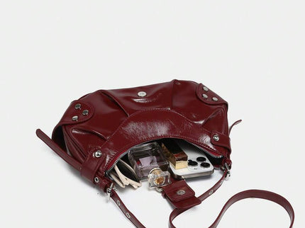 Sac en Simili Cuir a bandouliere pour femme bordeau penche avec affaire parfum et autre femme