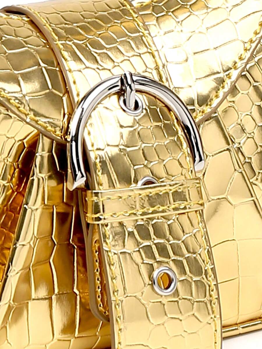 Sac en Simili Cuir a bandouliere pour femme doré détail sangle