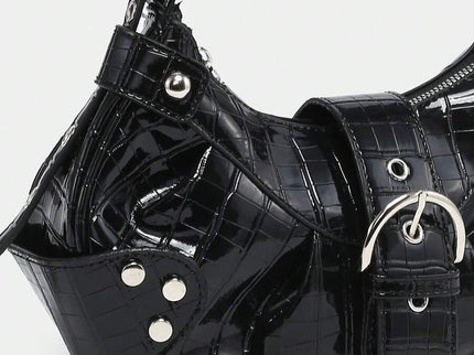Sac en Simili Cuir a bandouliere pour femme noir brillant 2