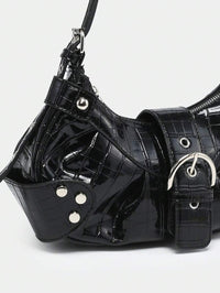 Sac en Simili Cuir a bandouliere pour femme noir brillant 2
