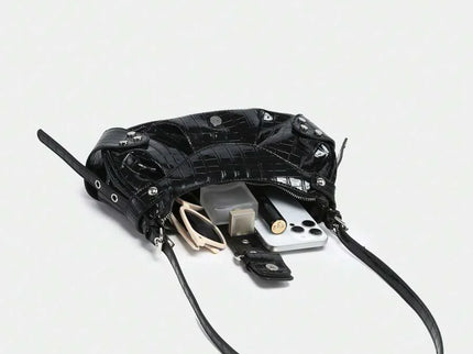 Sac en Simili Cuir a bandouliere pour femme noir brillant affaire 