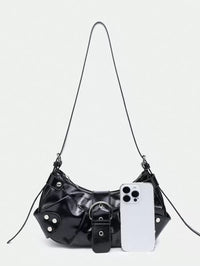 Sac en Simili Cuir a bandouliere pour femme noir cuir lisse detail proche sangle comparaison telephone