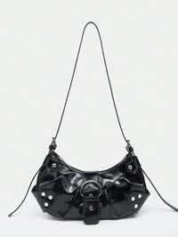 Sac en Simili Cuir a bandouliere pour femme noir cuir lisse face