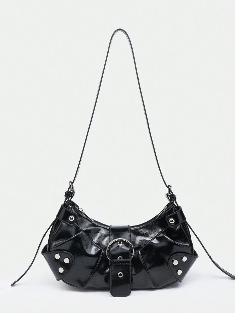 Sac en Simili Cuir a bandouliere pour femme noir cuir lisse face
