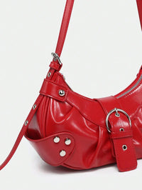 Sac en Simili Cuir a bandouliere pour femme rouge cuir lisse 2 3