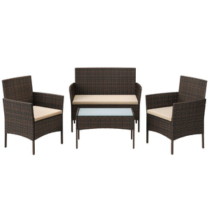 Salon PLOA en osier tressé marron avec coussins taupe – Design chaleureux et moderne