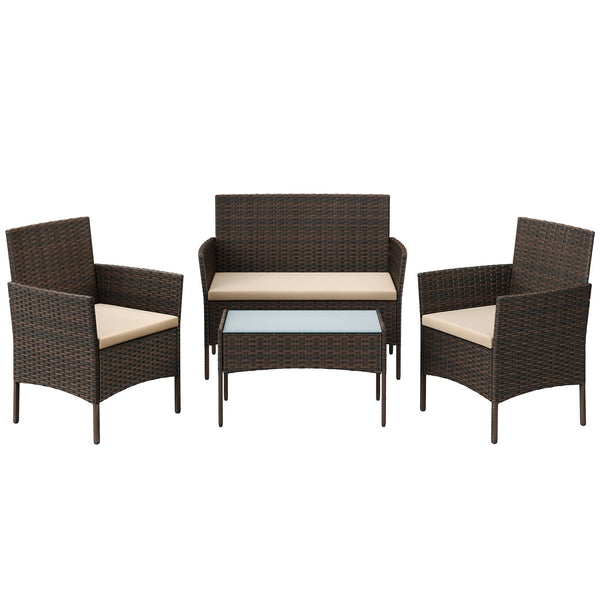 Salon PLOA en osier tressé marron avec coussins taupe – Design chaleureux et moderne
