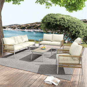 Salon ROBLE avec canapés, fauteuils et table basse – Mobilier extérieur moderne et lumineux