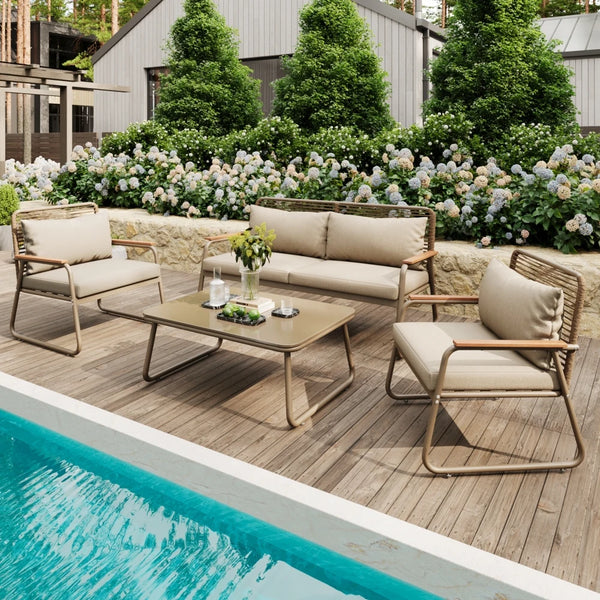 ORANO - Salon de jardin 4 chaises sofa