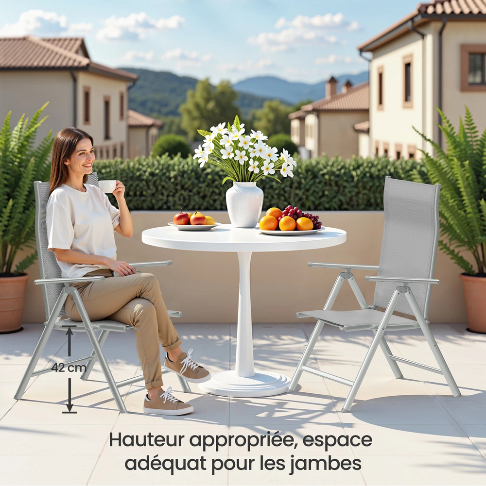 ERA - Chaise de jardin pliante avec dossier réglable 8 positions, cadre aluminium