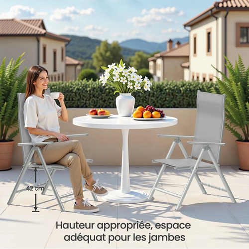 ERA - Chaise de jardin pliante avec dossier réglable 8 positions, cadre aluminium