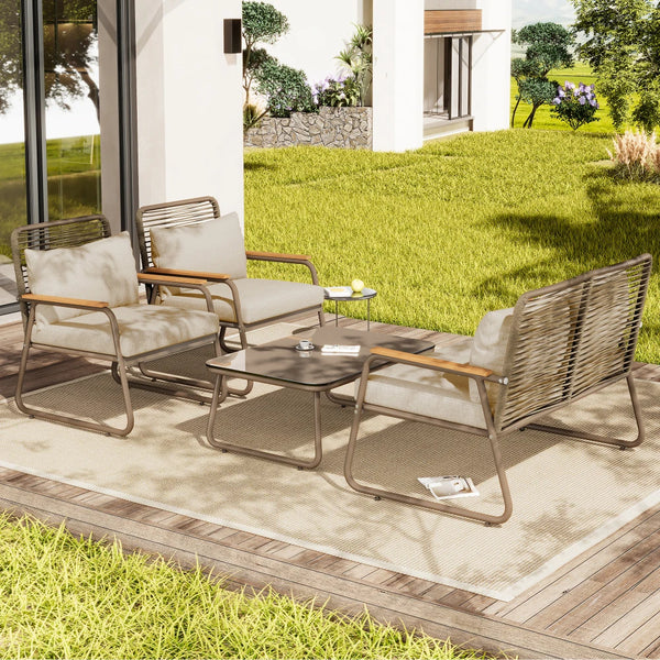 ORANO - Salon de jardin 4 chaises sofa