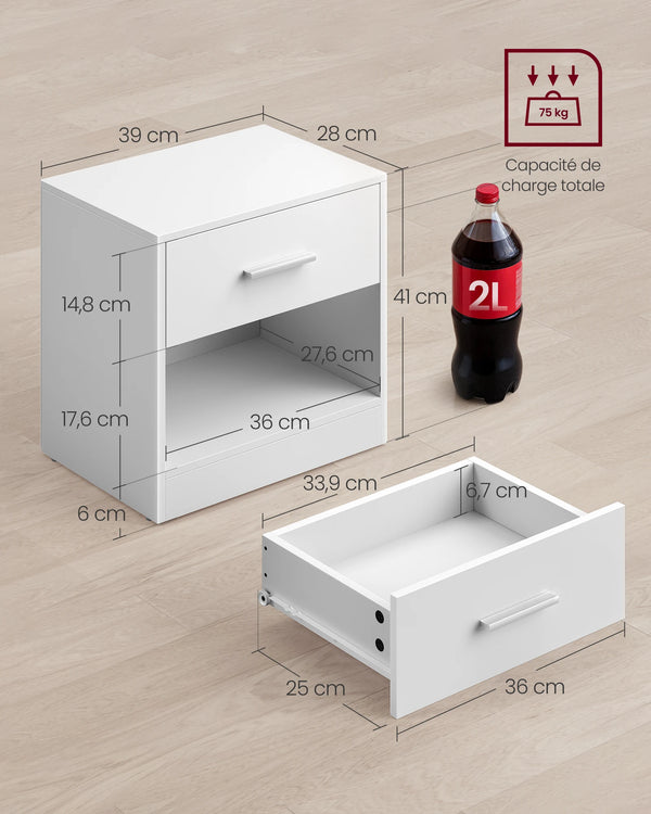 dimension mobilier de chambre GUIA blanc avec compartiment et tiroir
