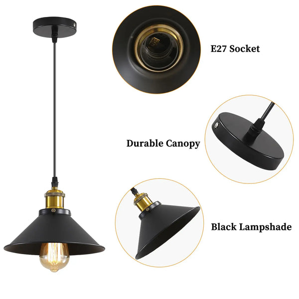 Suspension industrielle en métal noir avec câble réglable