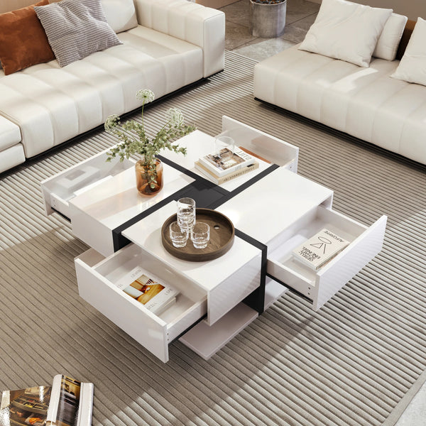 Table basse LUMINA avec 4 tiroirs – rangement pratique et discret