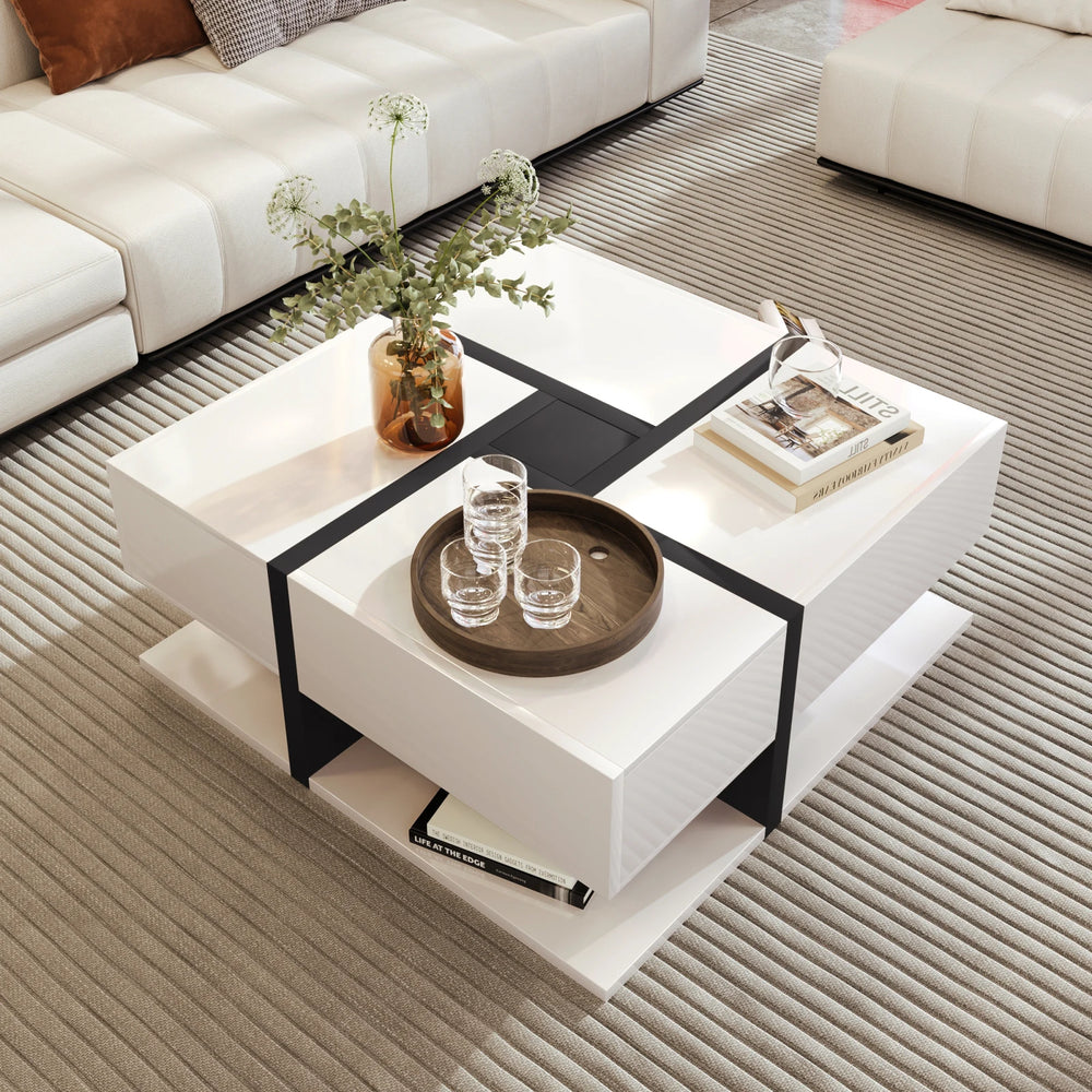 Table basse LUMINA carrée blanche et noire – meuble moderne pour salon