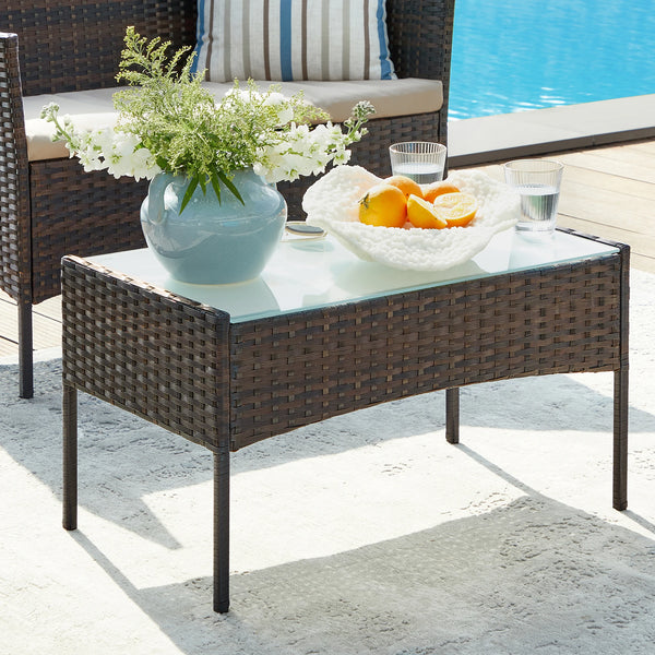 Table basse du salon PLOA avec plateau en verre trempé – Élégante et facile à nettoyer