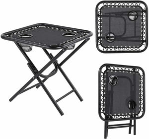 Table pliante noire HOFA assortie aux chaises longues – Compacte et pratique pour extérieur