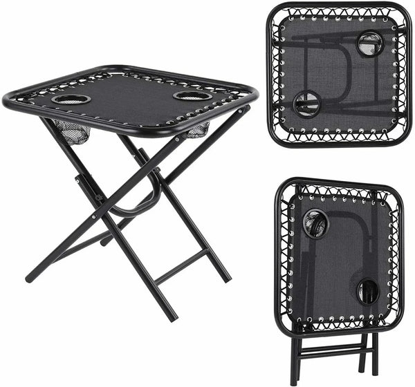 Table pliante noire HOFA assortie aux chaises longues – Compacte et pratique pour extérieur
