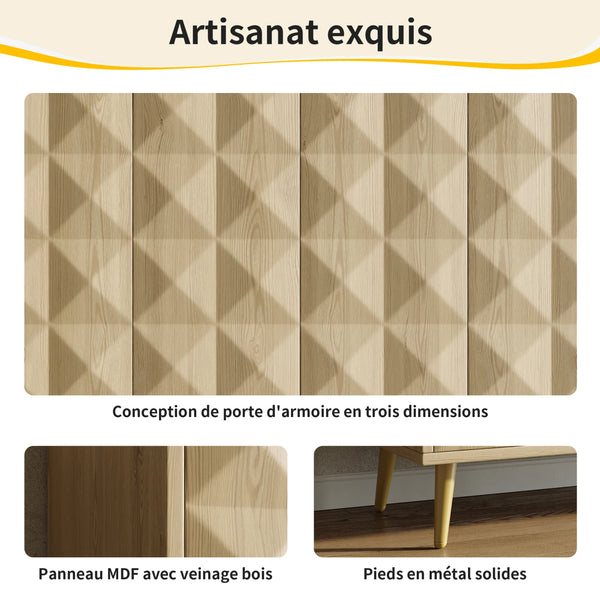 Vue de côté du buffet LUNOR bois naturel et métal – style contemporain