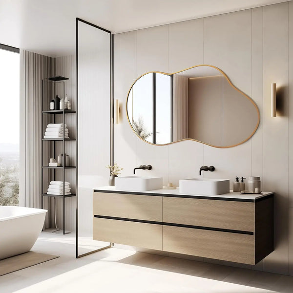 Vue du miroir IVORA vertical dans une entrée élégante