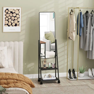 Vue du miroir LUNIX dans une chambre moderne – cadre noir minimaliste