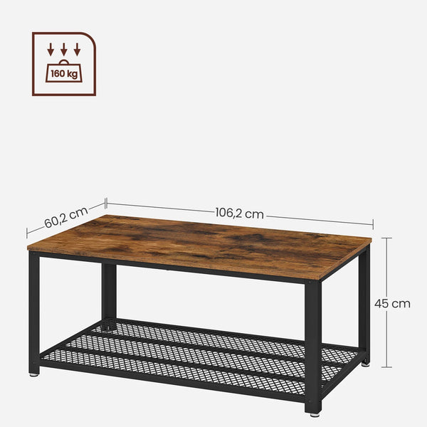 Vue technique avec dimensions de la table basse WERA – 106 x 60 x 45 cm