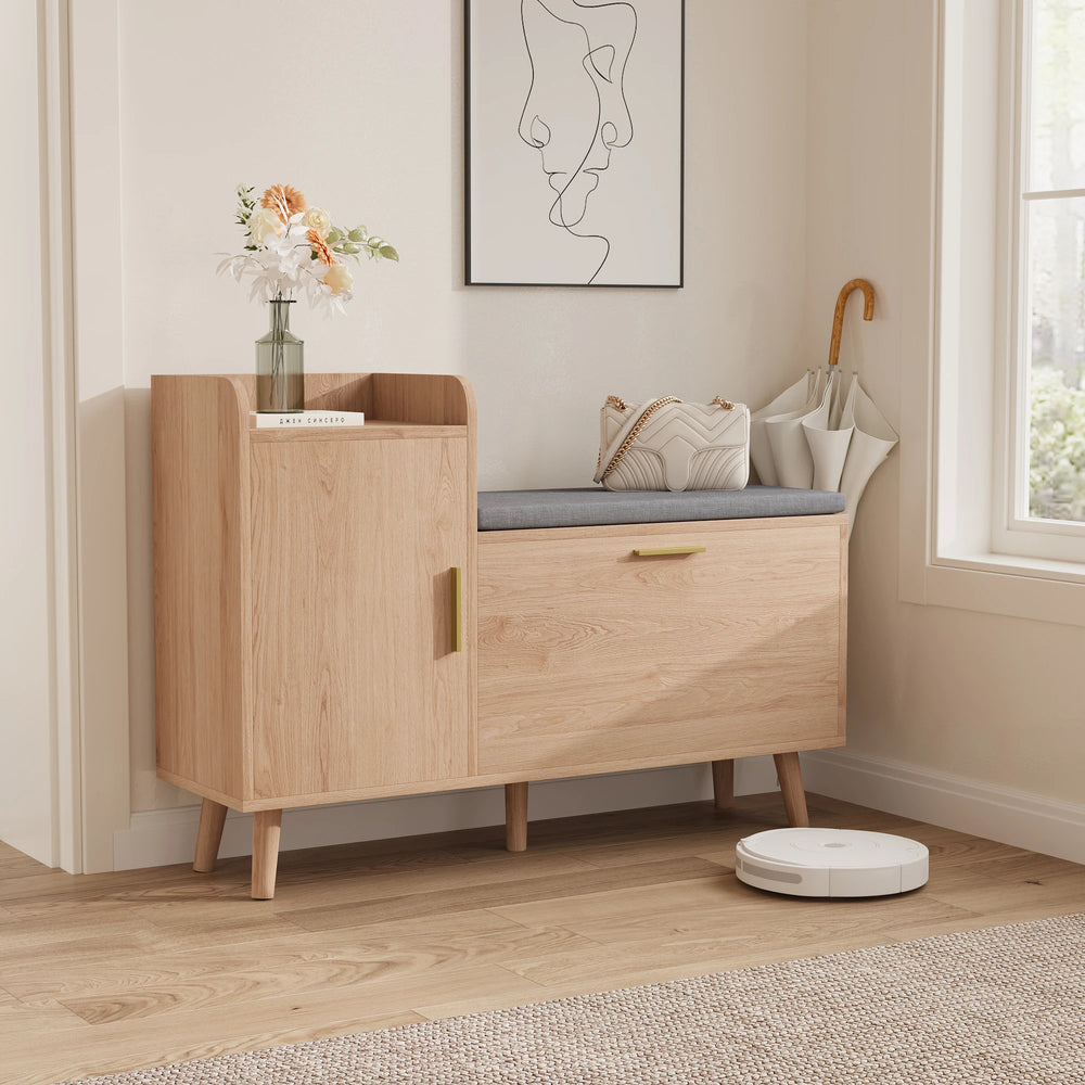 banc à chaussures NOVA 100 cm avec assise rembourrée et rangements fermés