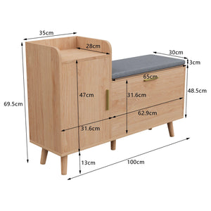banc de rangement NOVA avec coussin amovible et pieds bois robustes
