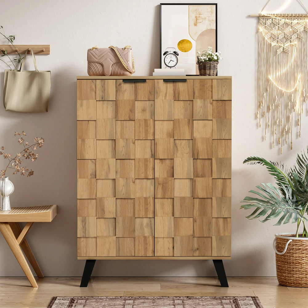 buffet ORVIA bois vintage avec 2 portes et poignées en métal noir