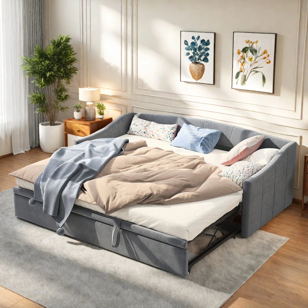canapé-lit pliable en velours gris pour salon moderne