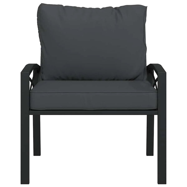 chaise de jardin noire en acier avec coussins rembourrés
