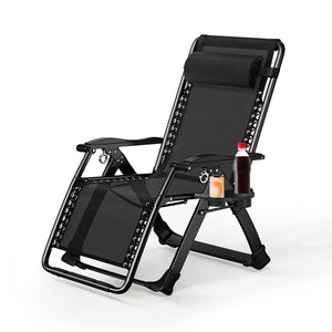 chaise longue pliante noire inclinable avec repose-tête pour jardin
