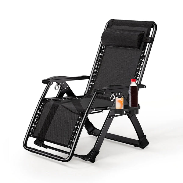 chaise longue pliante noire inclinable avec repose-tête pour jardin