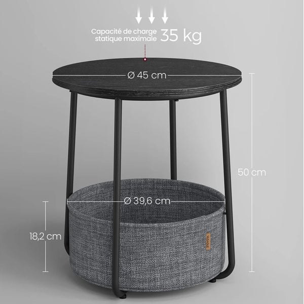 dimension RAUO table de chevet design avec panier en tissu ardoise