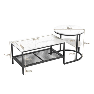 dimension ROBU set de tables basses style moderne marbre noir et métal