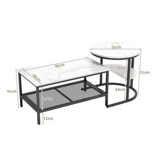 dimension ROBU set de tables basses style moderne marbre noir et métal
