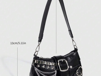 dimension Sac à bandoulière avec chaine et motif en argenté noir