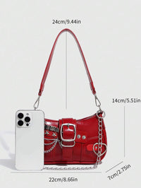 dimension Sac à bandoulière avec chaine et motif en argenté rouge uni avec cerise 