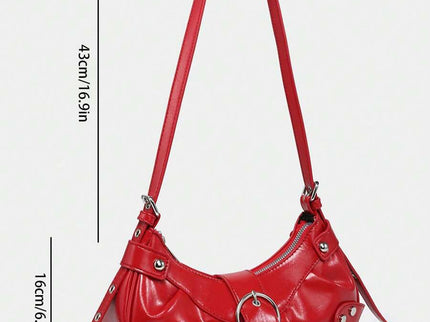dimension Sac en Simili Cuir a bandouliere pour femme rouge cuir lisse 